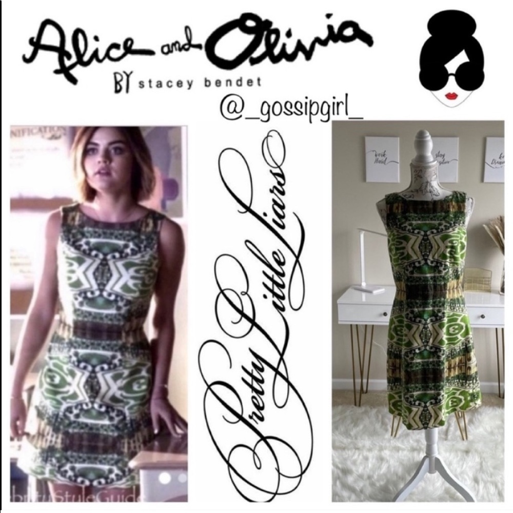 Alice + Olivia Green, White & Black Printed Sleeveless Mini Dress